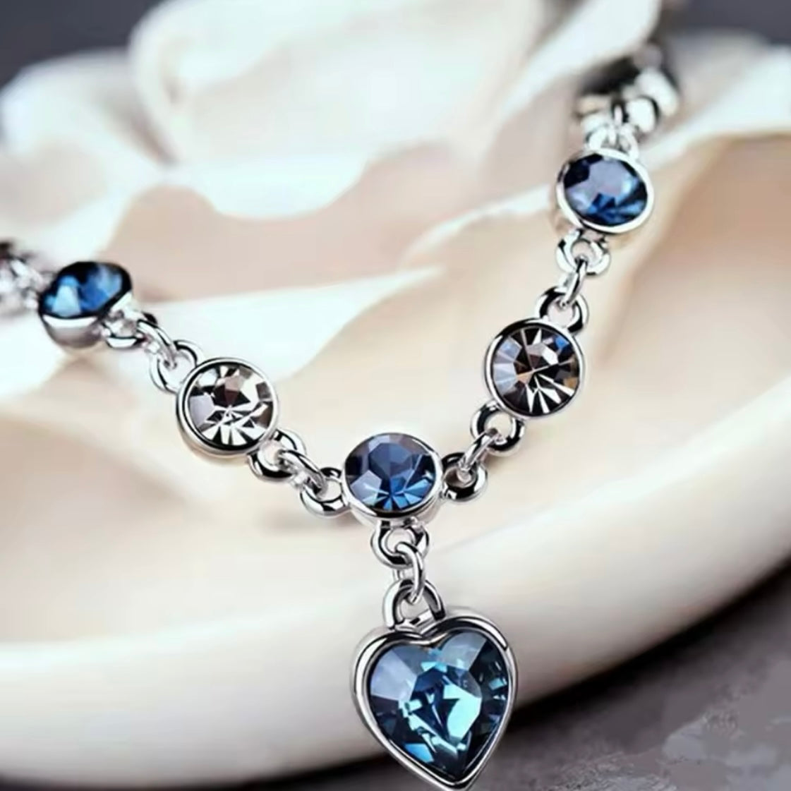 Blue Crytal Heart Shaped Gem Bracelet