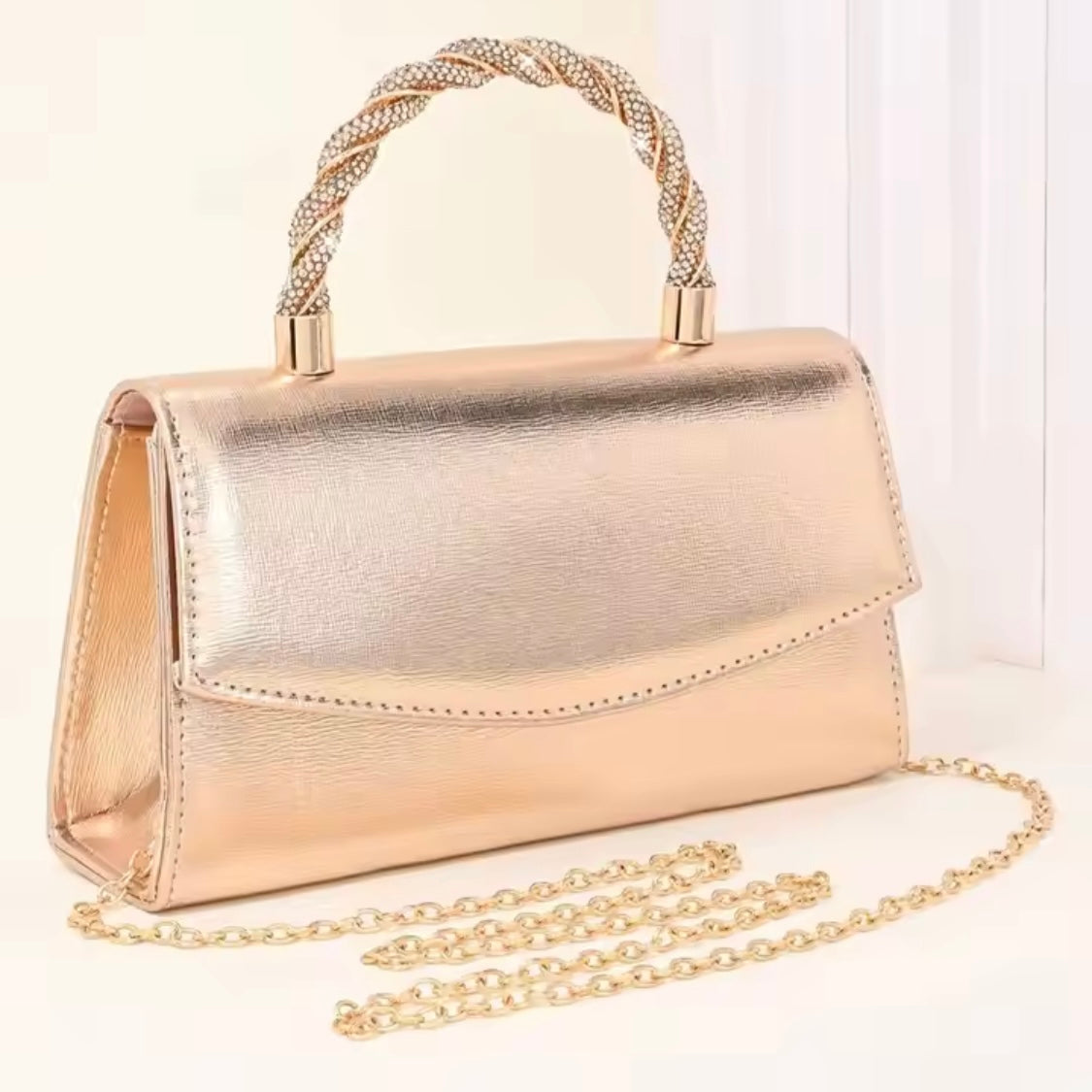 Metallic Satchel Bag With Chain