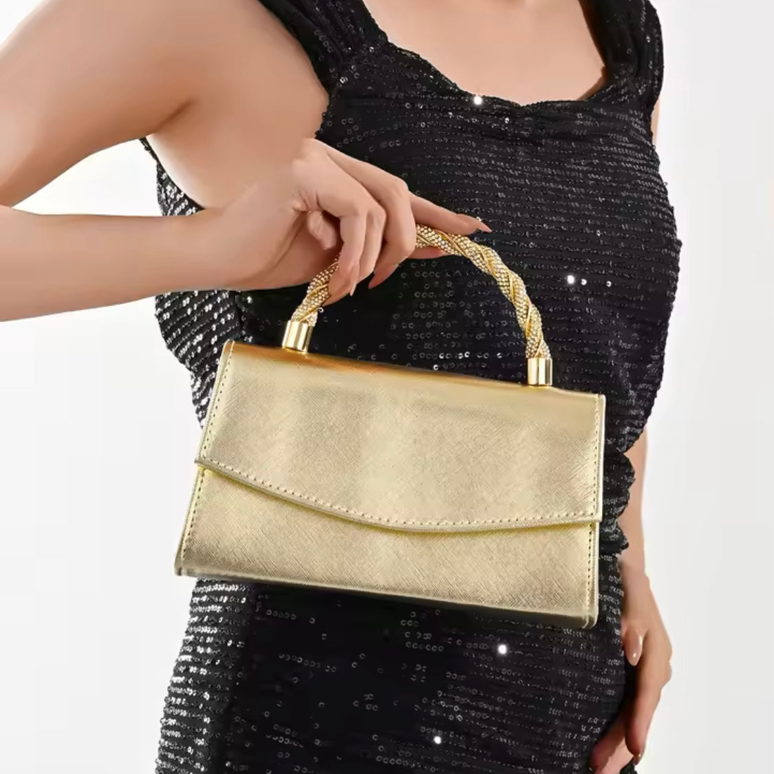 Metallic Satchel Bag With Chain