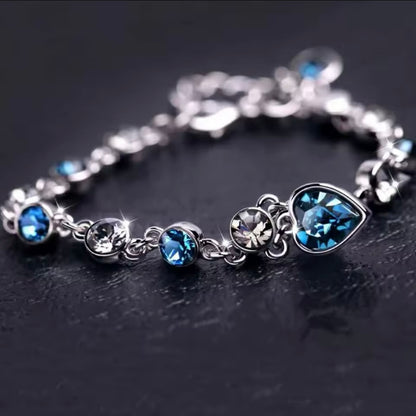 Blue Crytal Heart Shaped Gem Bracelet