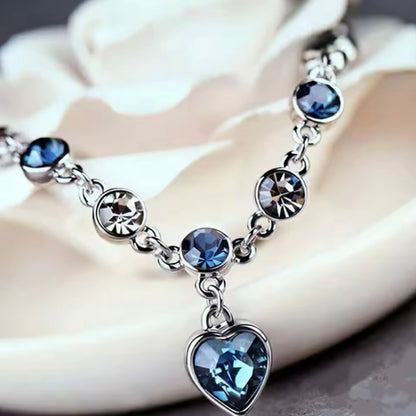 Blue Crytal Heart Shaped Gem Bracelet