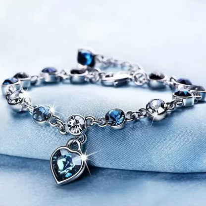 Blue Crytal Heart Shaped Gem Bracelet